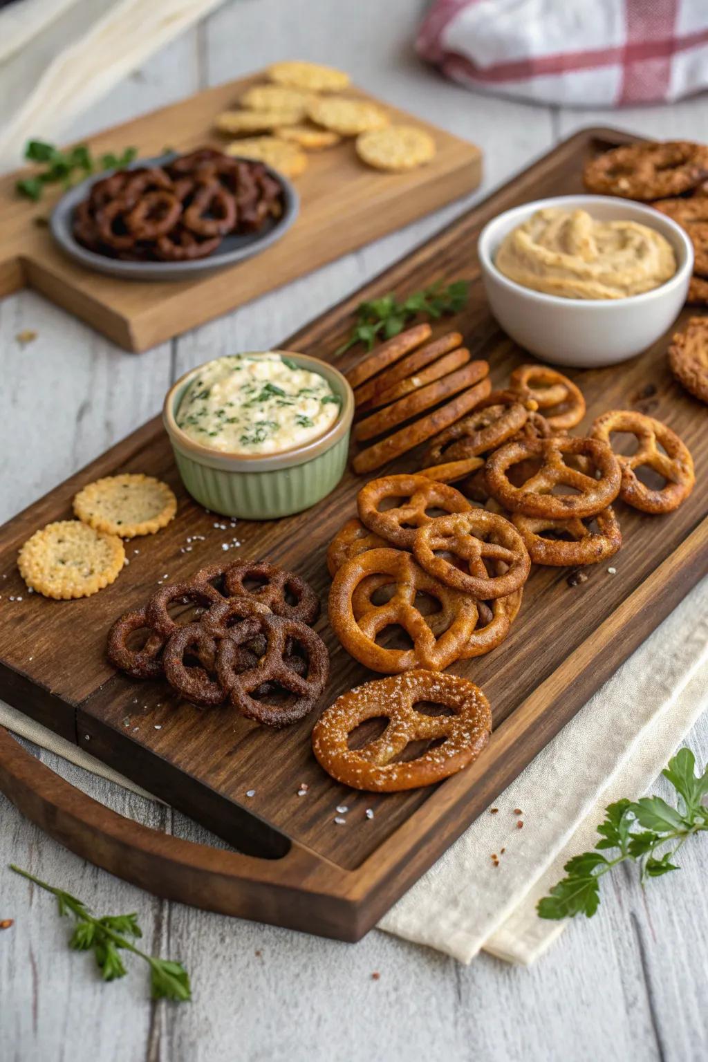 An appetizing pretzel showcase ready to satisfy a range of tastes.