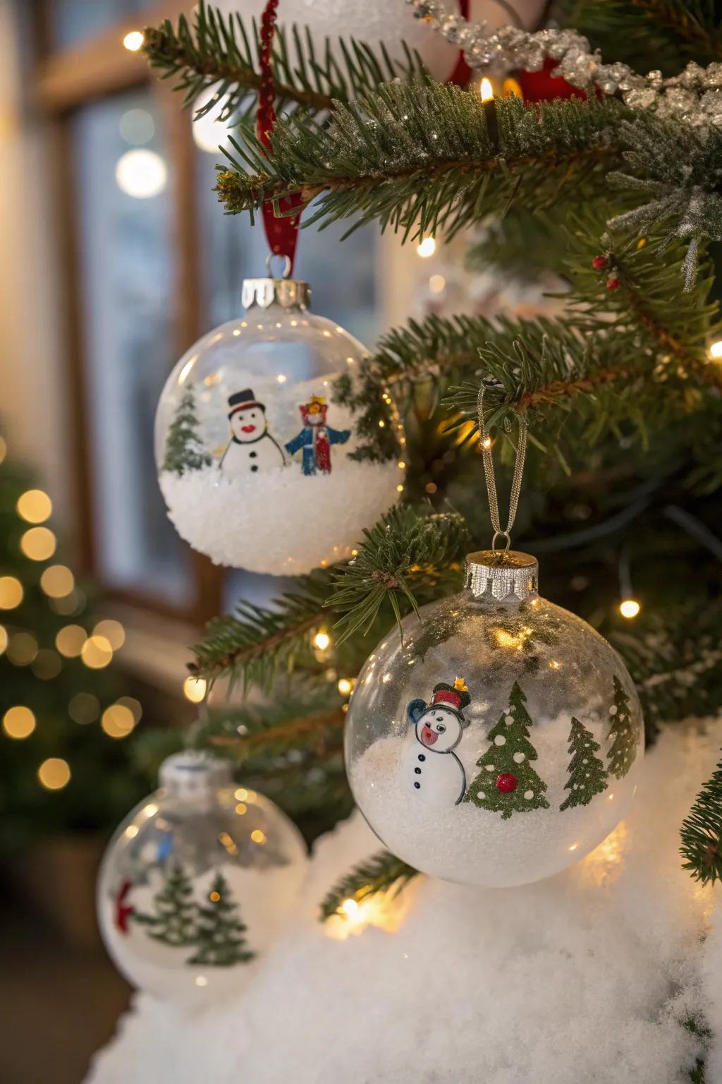 Mini snowman globes add a magical touch to holiday decor.