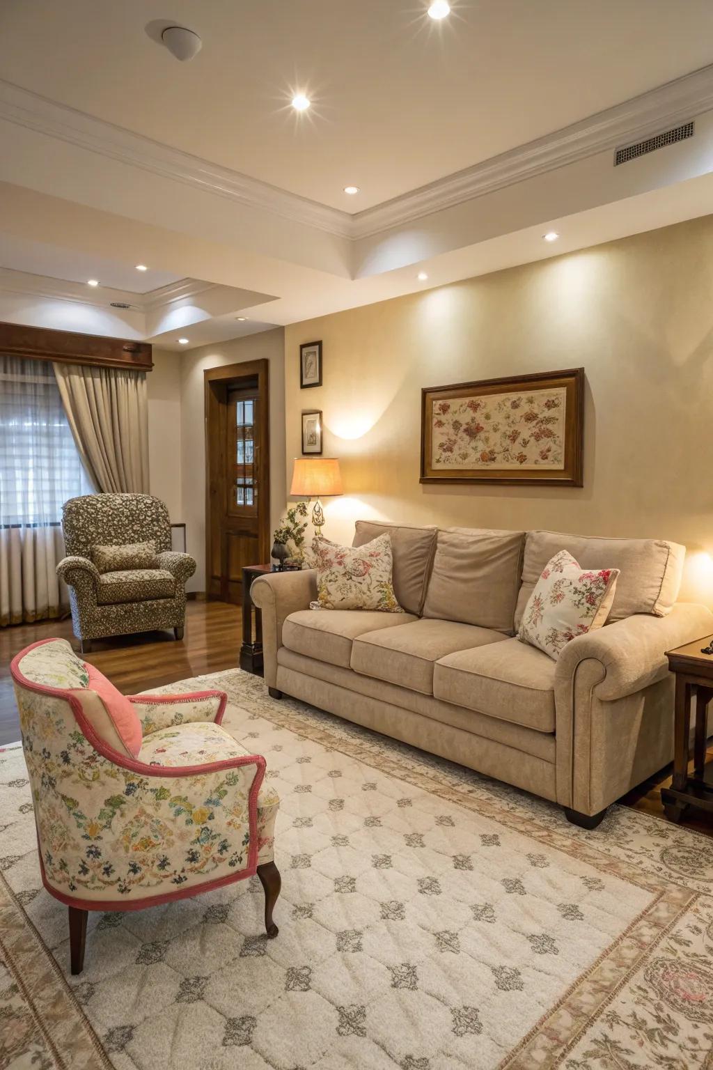 Contrasting sizes can make an interior feel very welcoming.