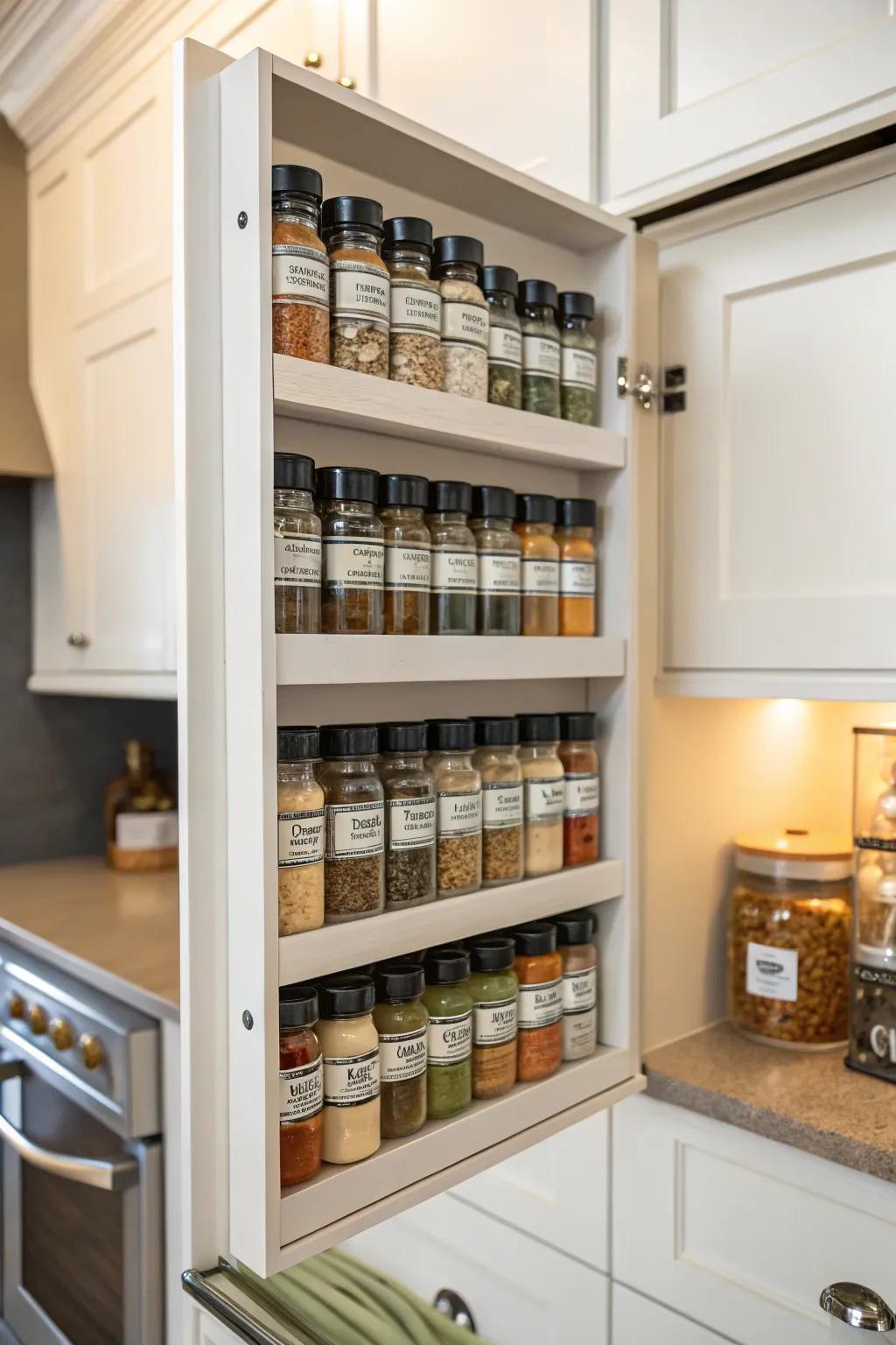 A stylish U-shaped spice rack that nests in cabinets.
