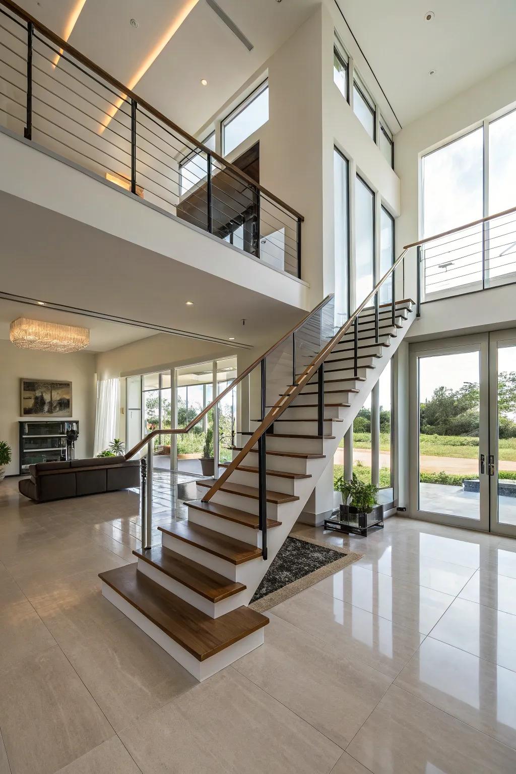 Suspended staircases offer elegance and modernity.