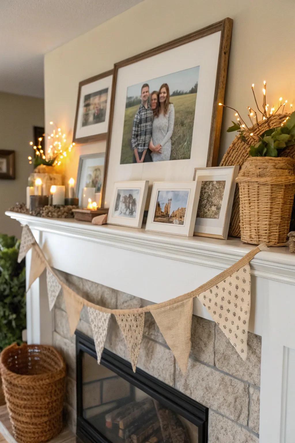Personalized accents render your mantel feel like home.