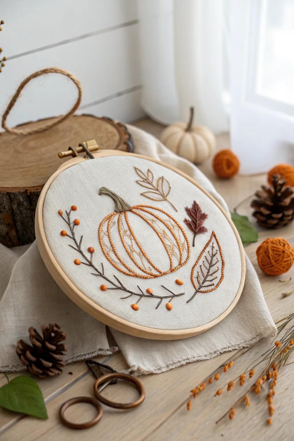 Capture the cozy sensations of fall using this charming gourd stitch project, perfect for adding hand-crafted beauty to your seasonal decor.