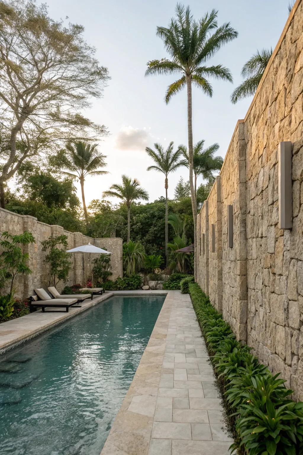 With rock walls, a pool area turns into a secluded escape.