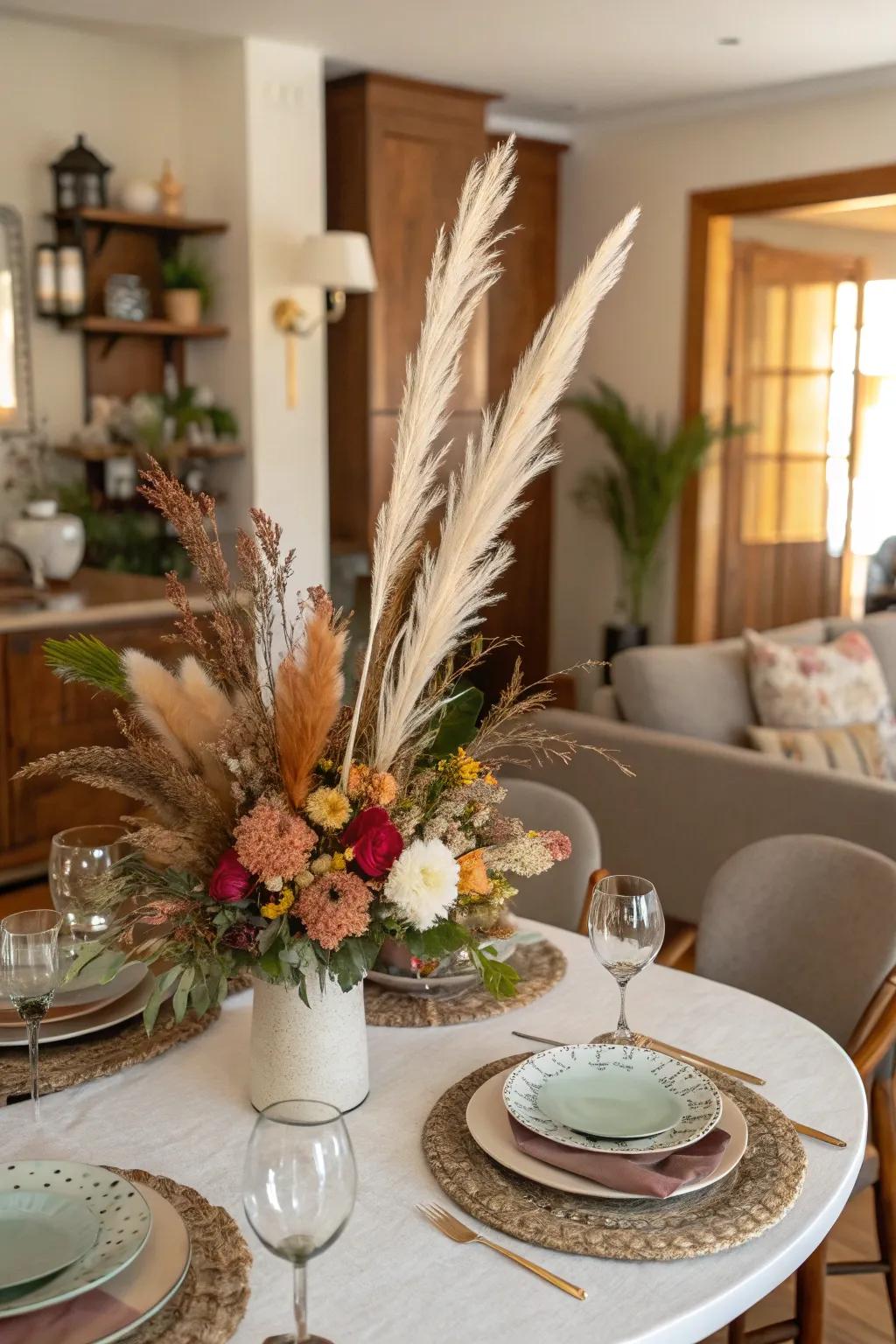 A floral arrangement with unforeseen components for a personal touch.