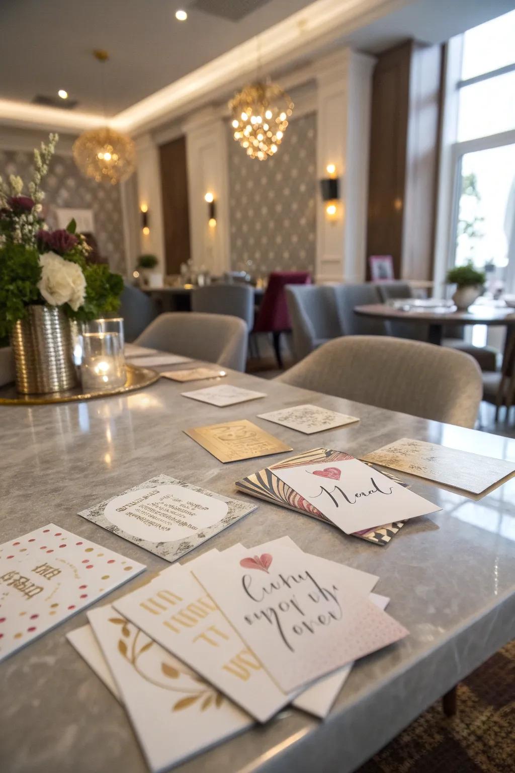 Uplifting quote cards introduce a positive element to the table.