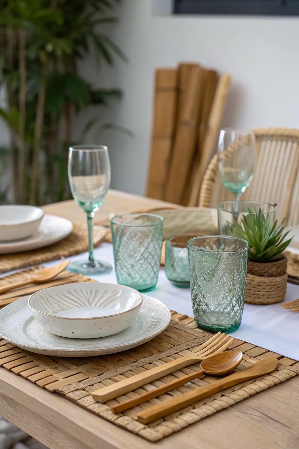 Eco-friendly details add sustainability to the table design.
