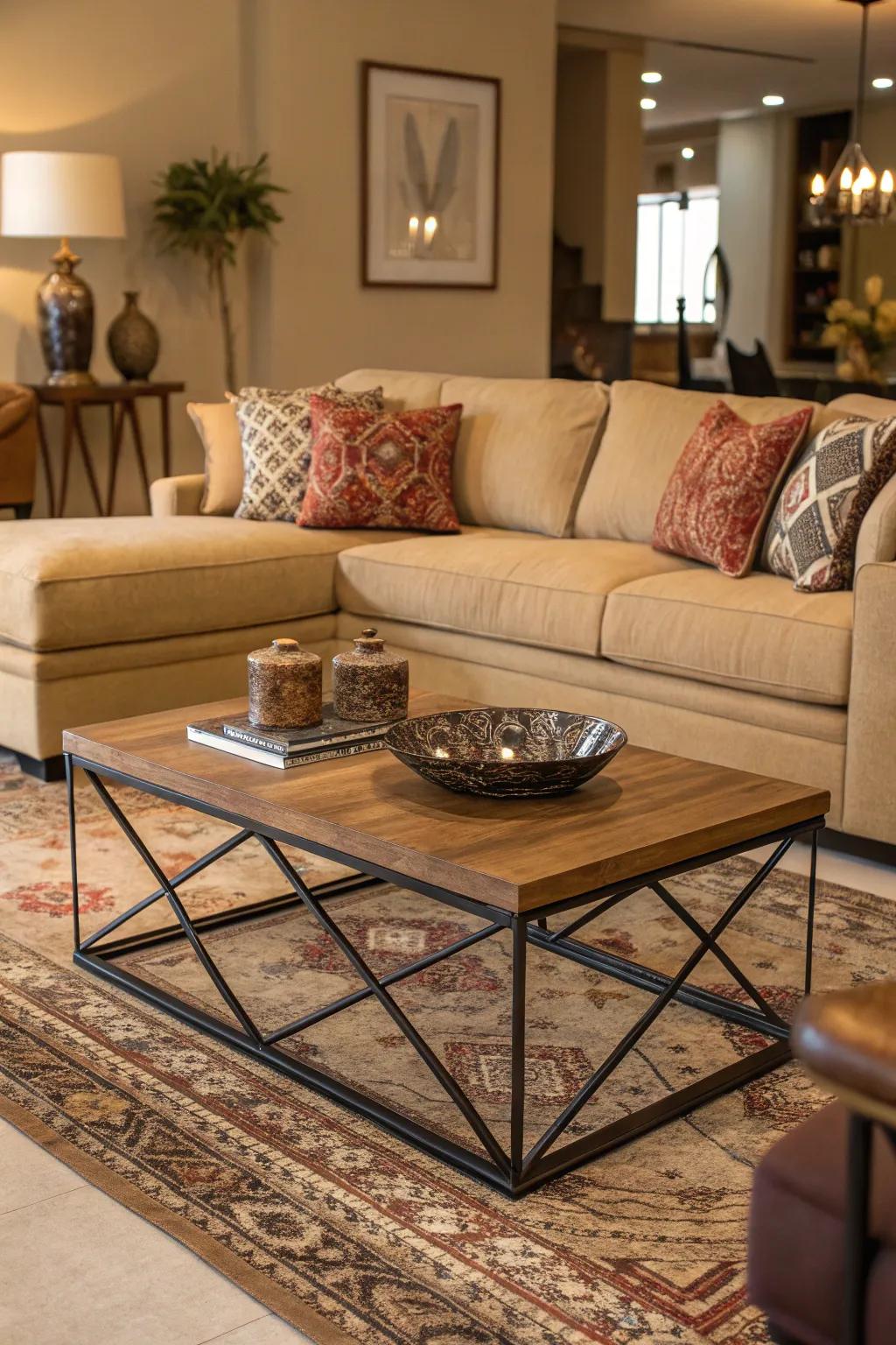 A striking center table introduces persona and allure.