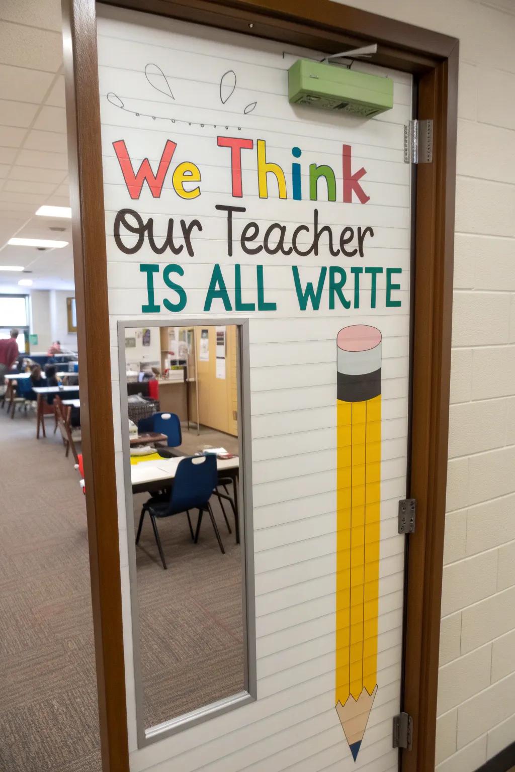 Commemorate writing and imagination with a notebook-themed door.