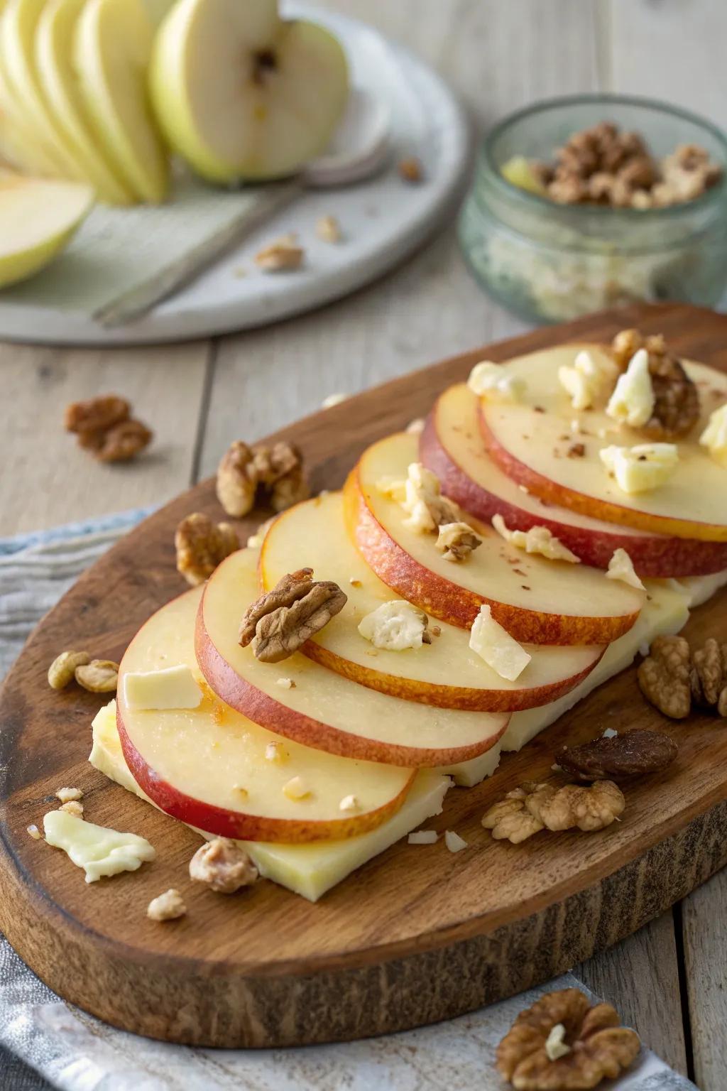 Appealing sweet and savory apple slice display.