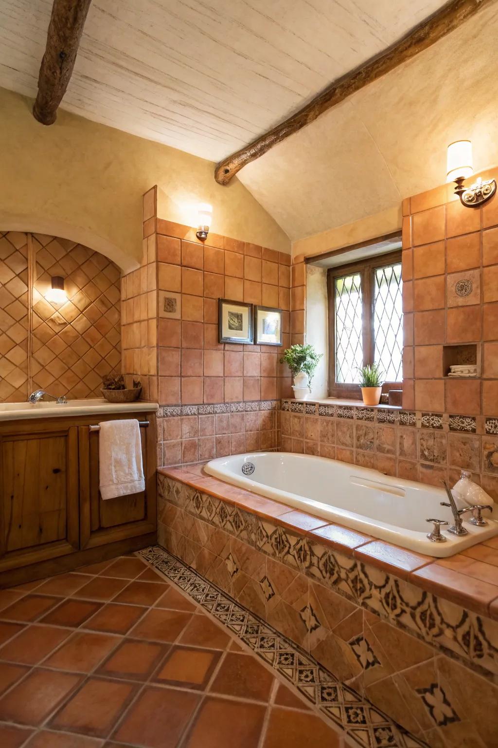 Clay tiles provide a warm and earthy touch to your bathroom.