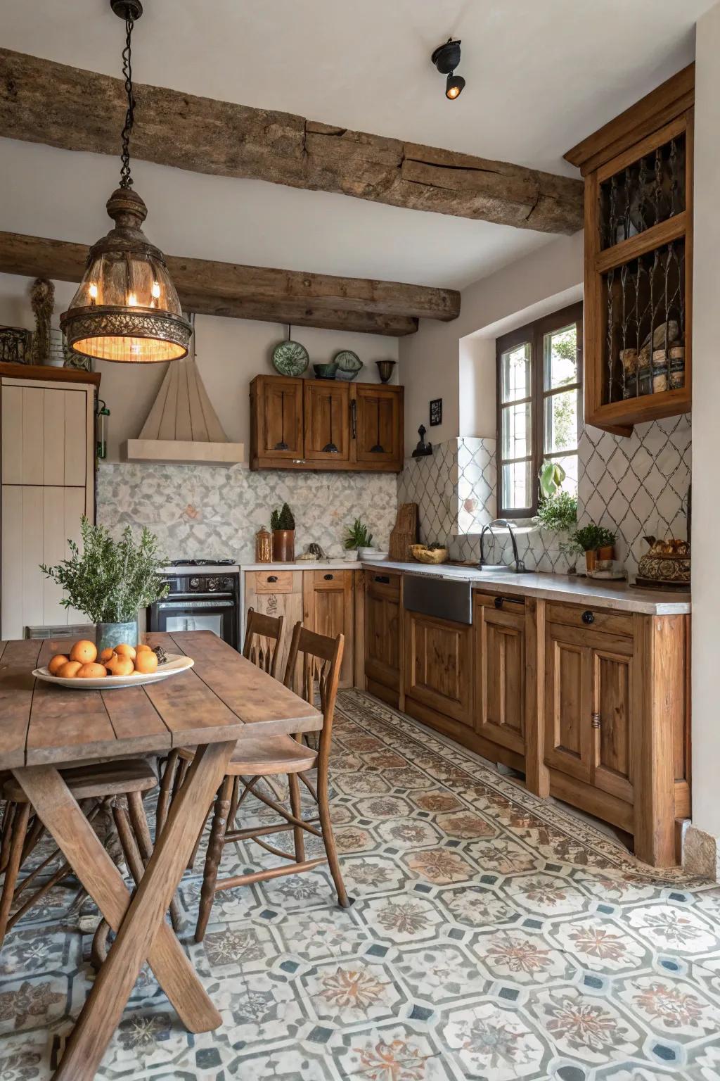 Artisanal warmth and character are brought to this kitchen by Zellige tiles.