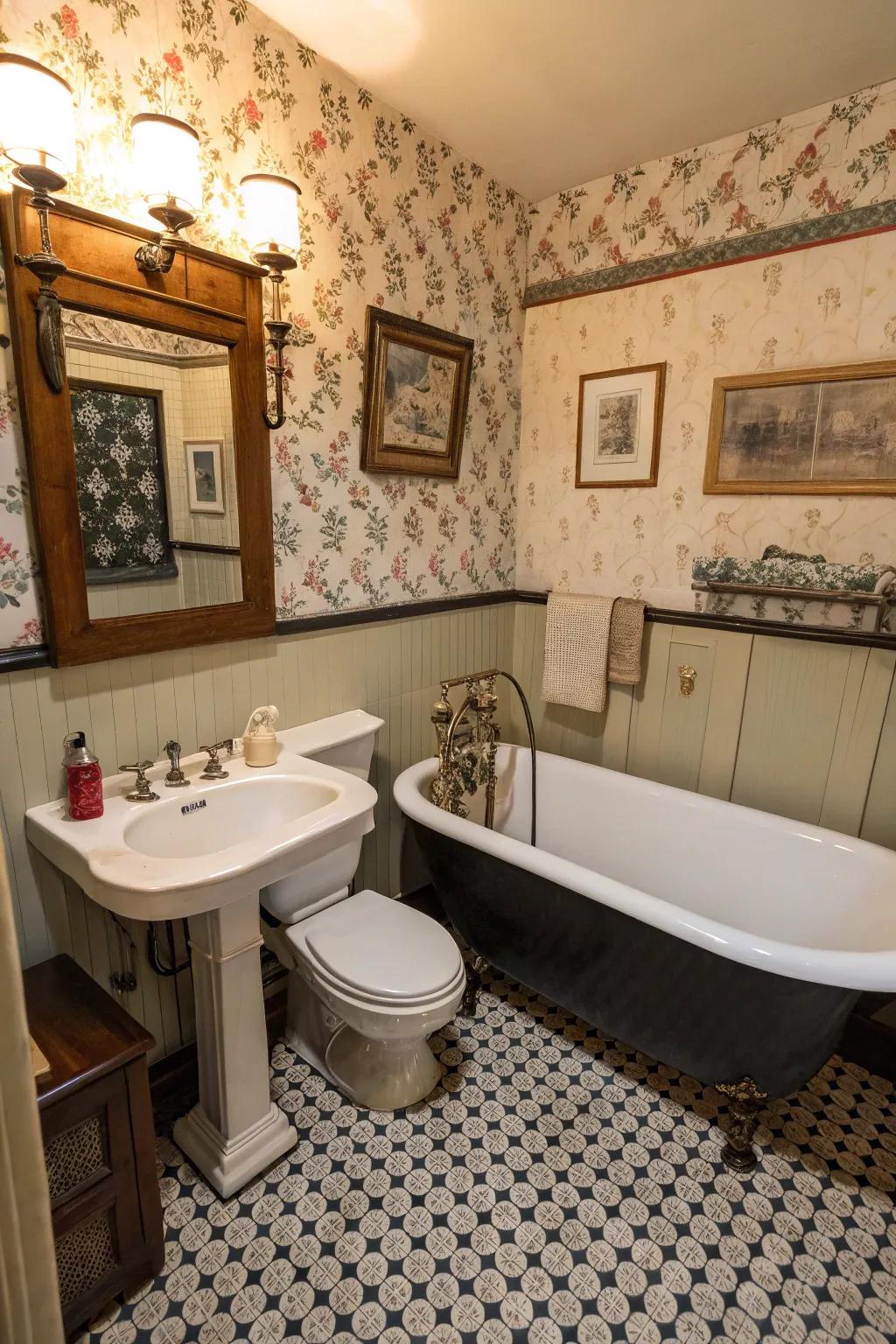 Vintage charm giving personality to a washroom.