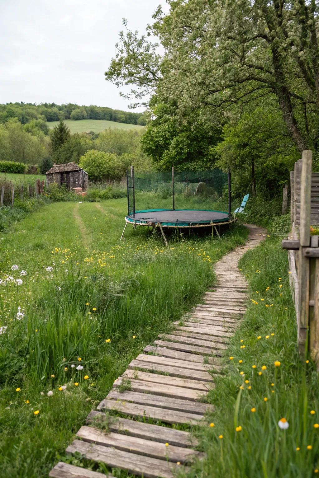 A rustic timber path creating an inviting route to the jumper.