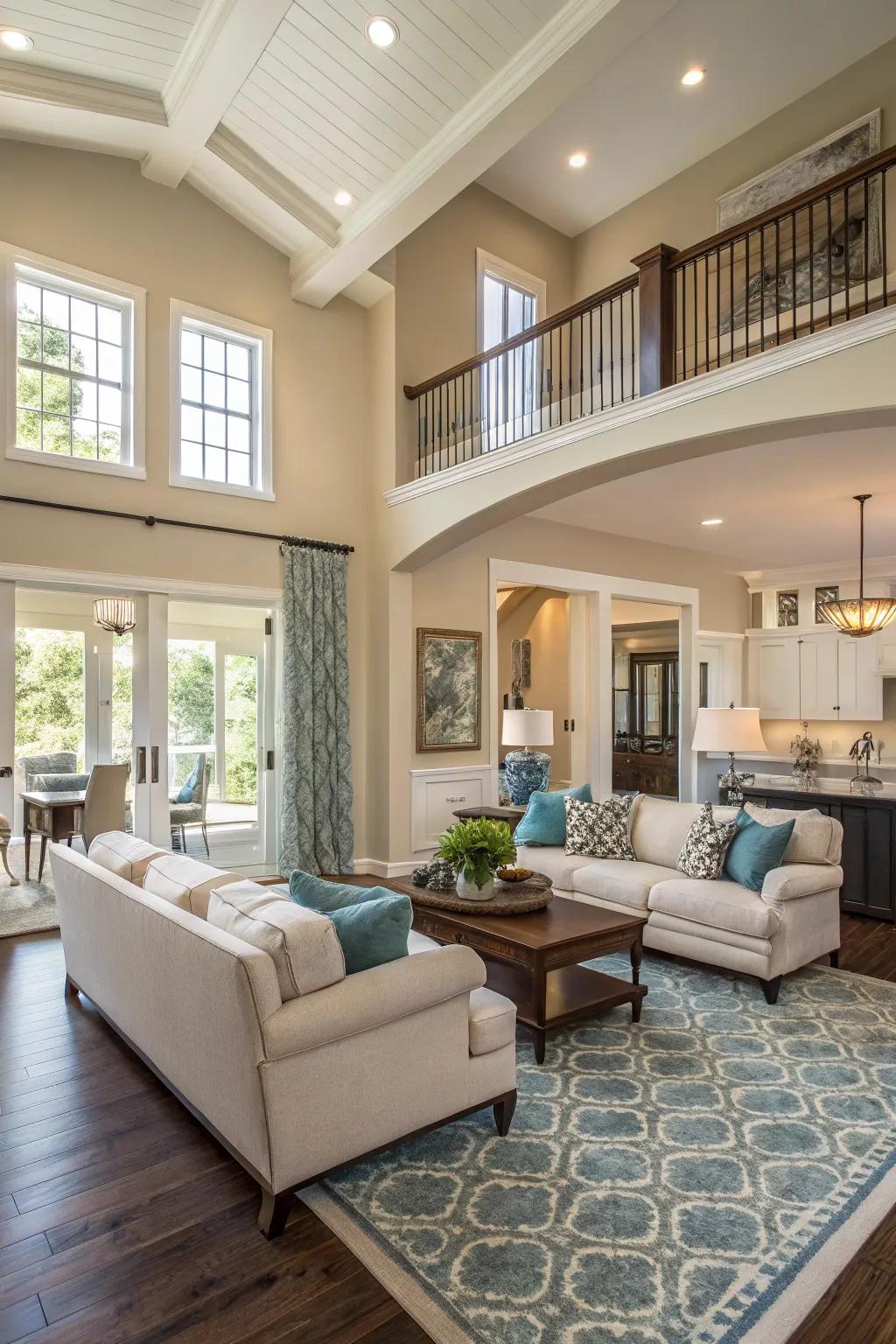 Shared tones create seamless transitions between rooms.