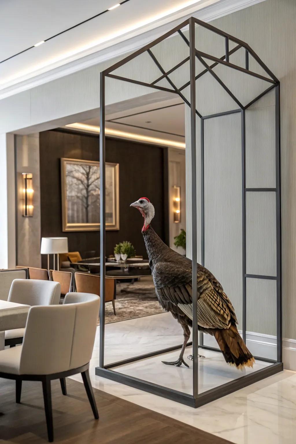 A modern take on wildfowl displays with a geometric frame.