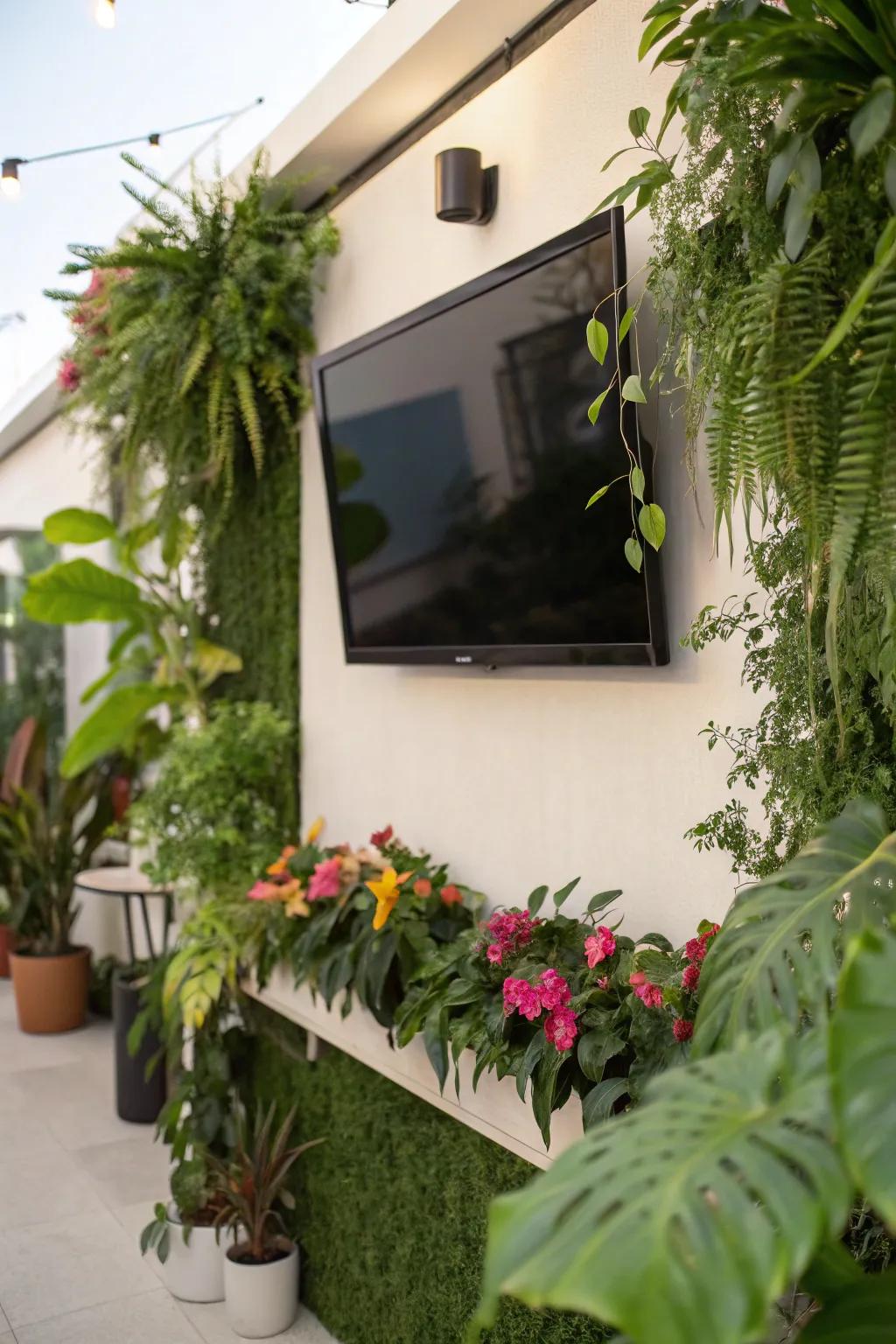 Indoor plants breathe life and freshness into this TV wall.