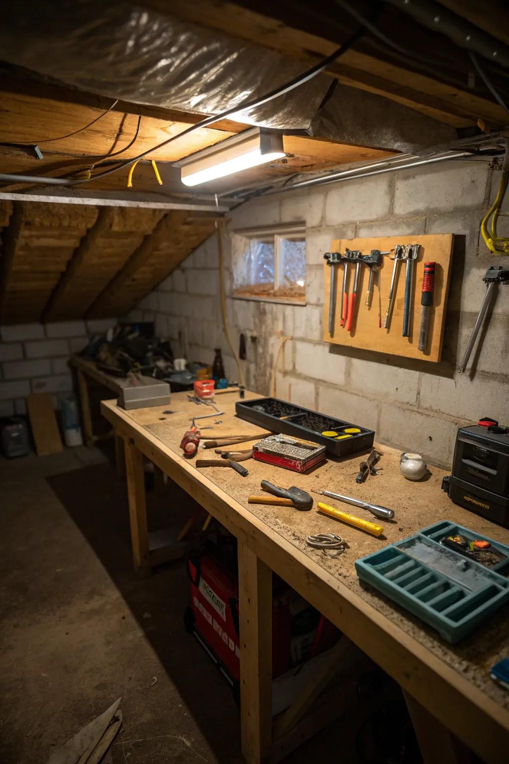 A mini workshop in your crawl space for all your DIY projects.