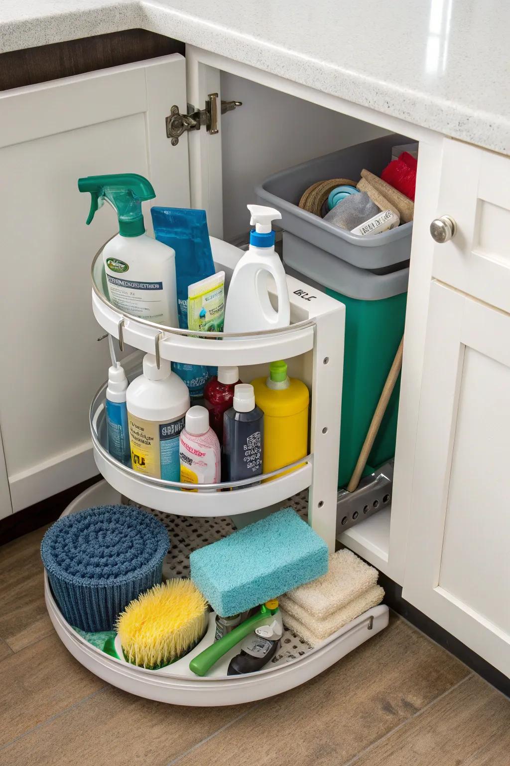 A spinning tray helps you reach items that are normally difficult to get to.