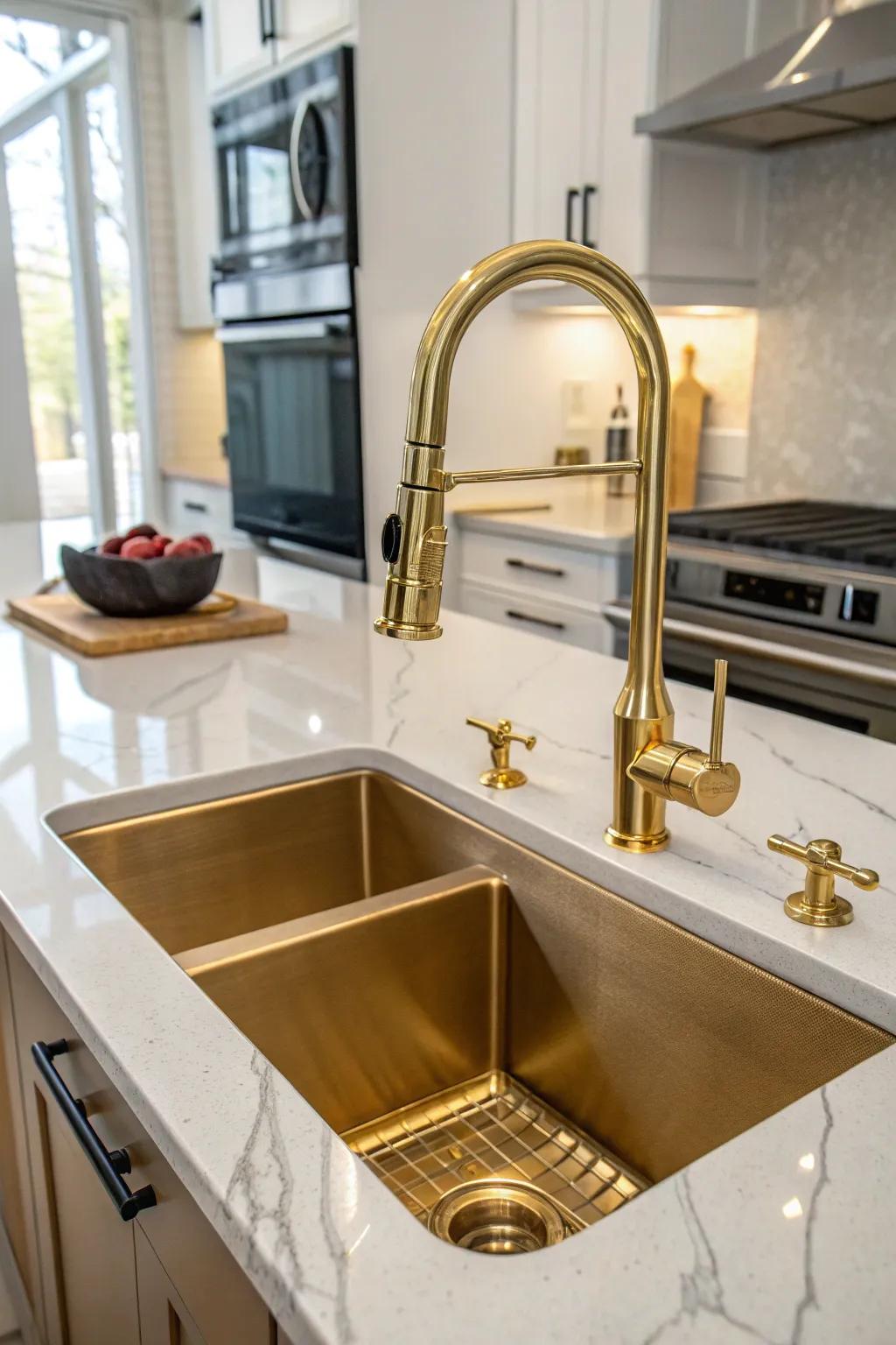A chic pairing of an undermount sink with a stylish pull-down sprayer faucet.