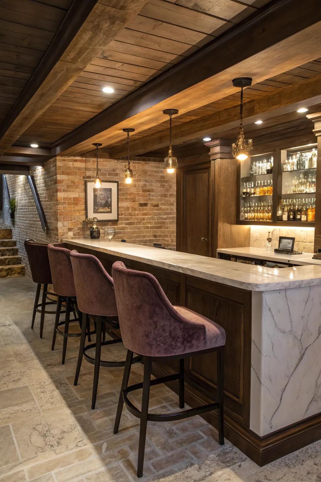 Glamorous touches make the bar more stylish.