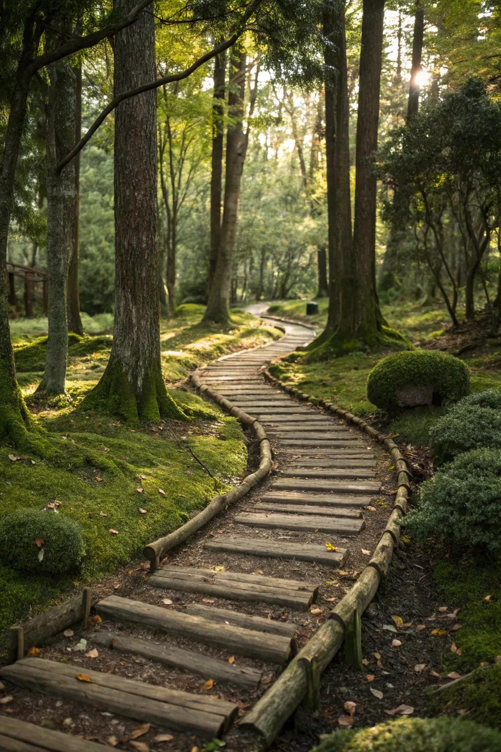 Woodland trails merge seamlessly with their environment, offering a rustic charm.