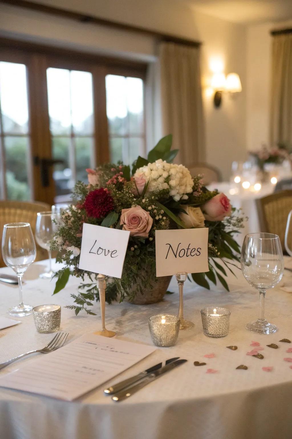 Affection notes introduce a personal touch to the centerpiece.