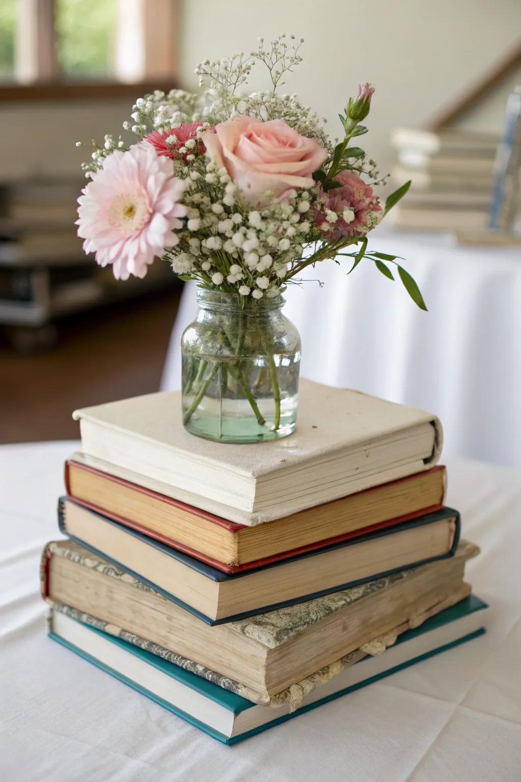 A touch of literature with a book-centered arrangement.