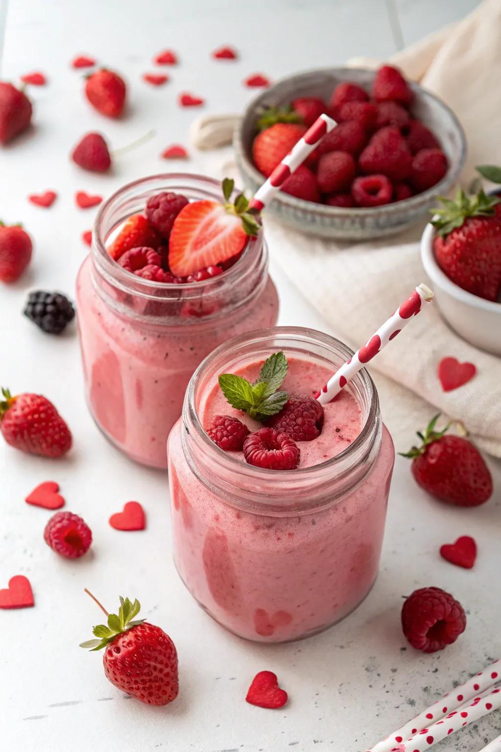 Invigorating Valentine's Day elixirs showcasing vibrant carmine fruits.