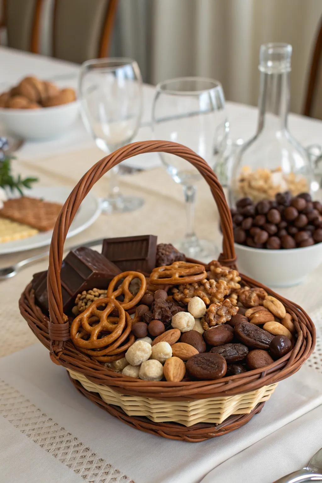 A mix of sweet and savory basket for diverse tastes.