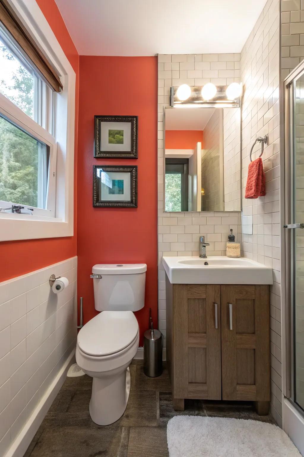 A bold featured wall adds a striking focal point.