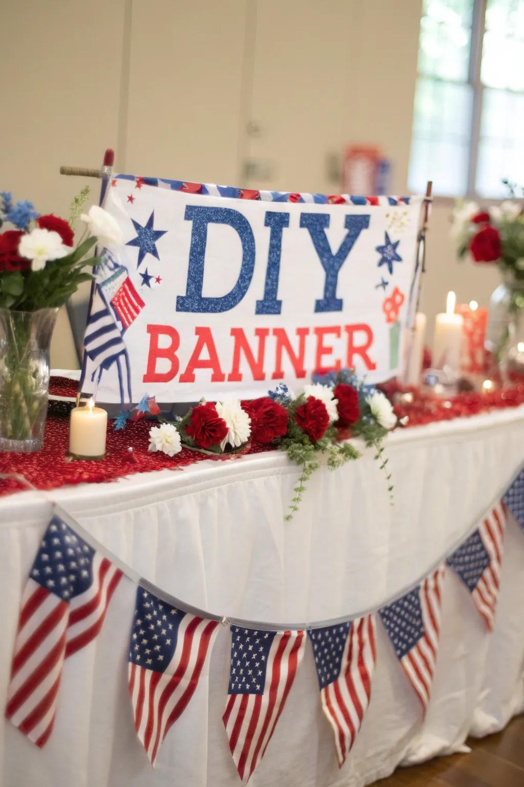 A heartfelt do-it-yourself banner complementing the table.