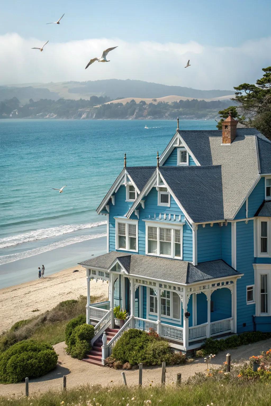 Maritime blues evoke a refreshing and calming vibe to Victorian homes.