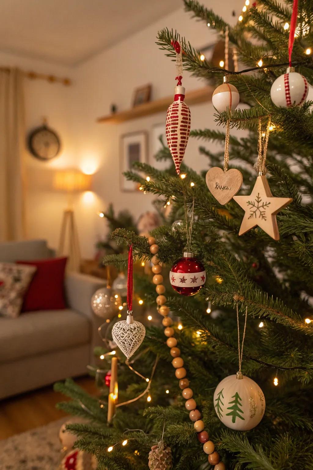 Homemade ornaments add a personal touch to this tree.