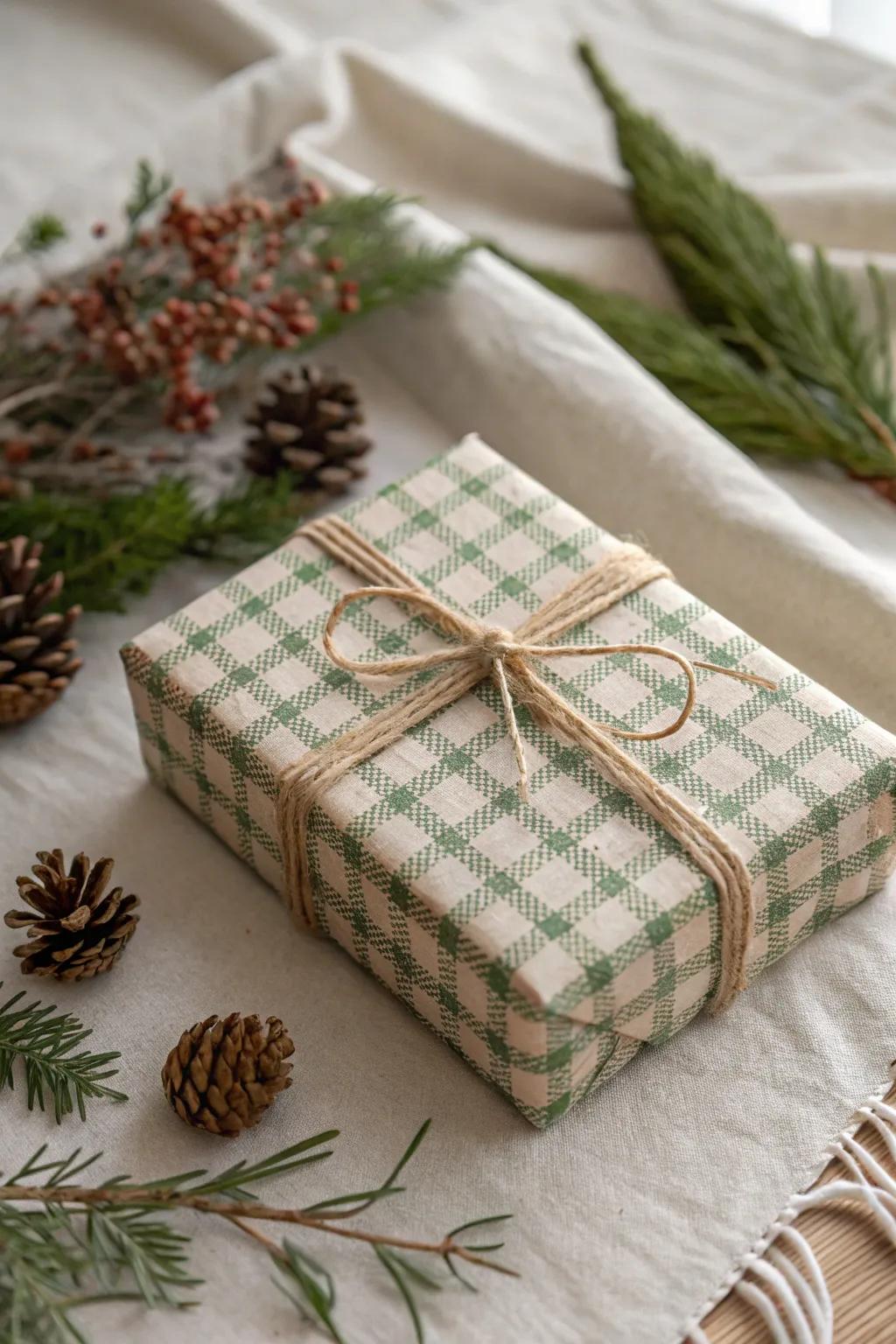 Welcome warm beauty with vintage check and cross gift wrap.