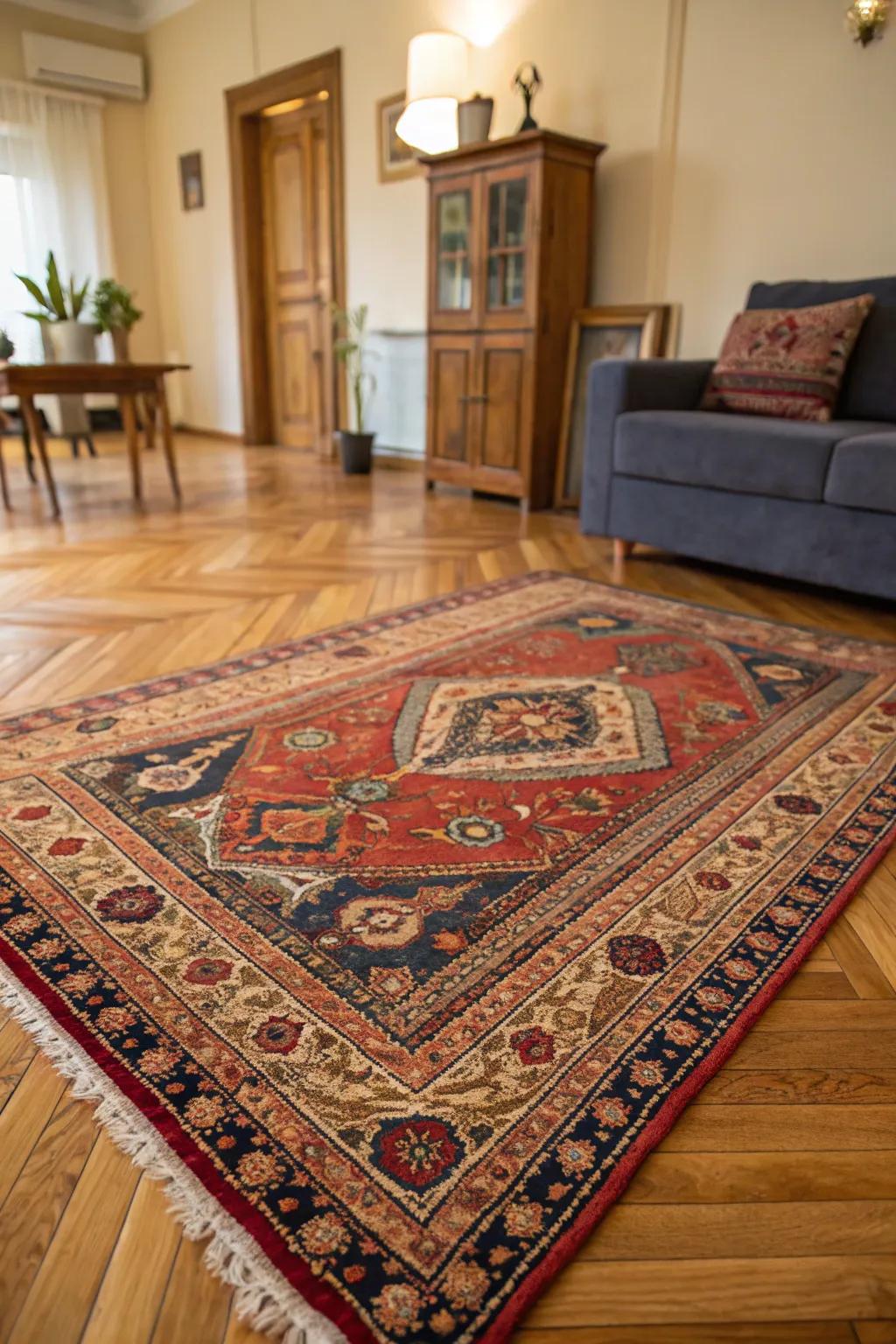 Traditional carpets enhance rooms.
