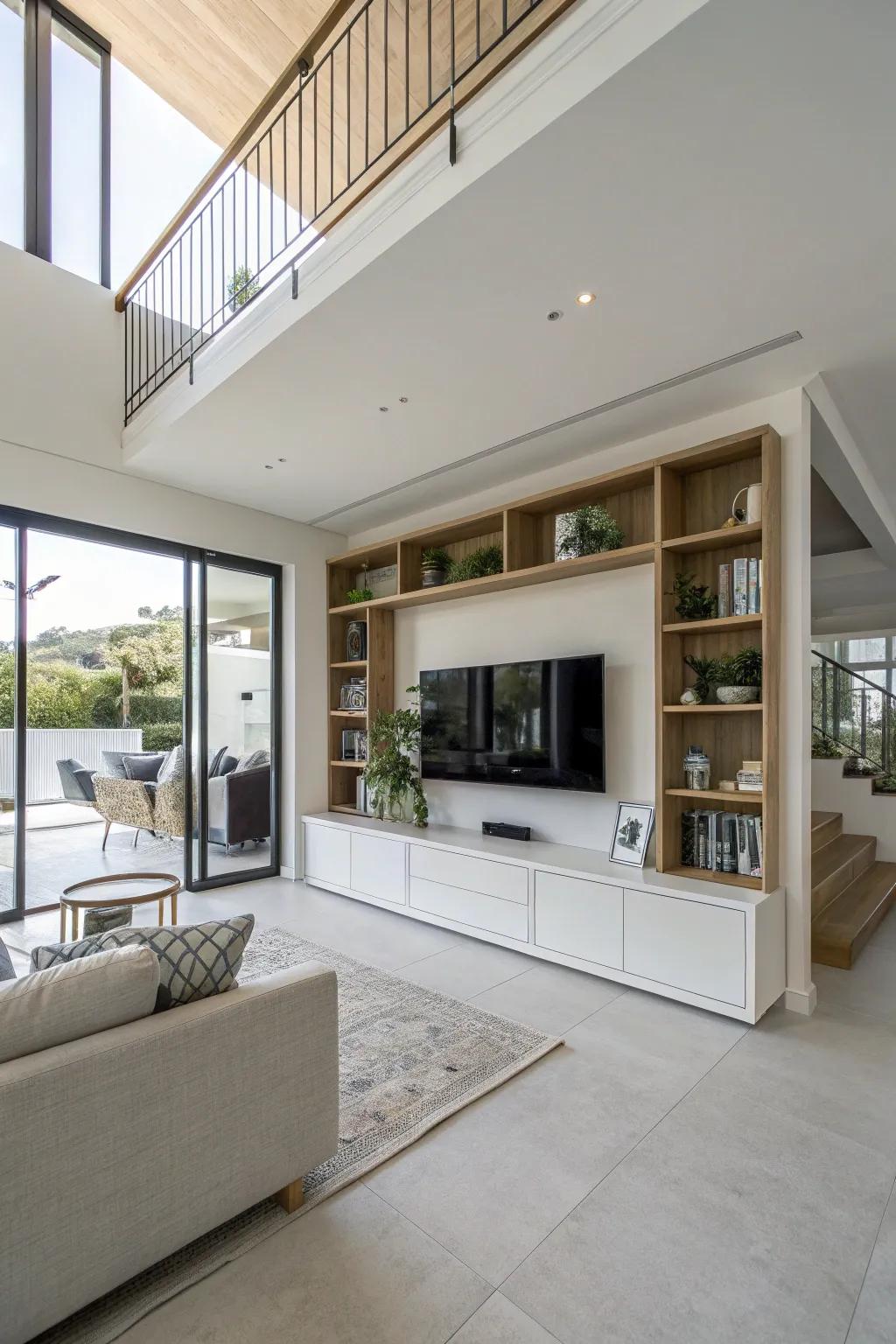 Suspended furniture brings a modern touch to your TV decor.