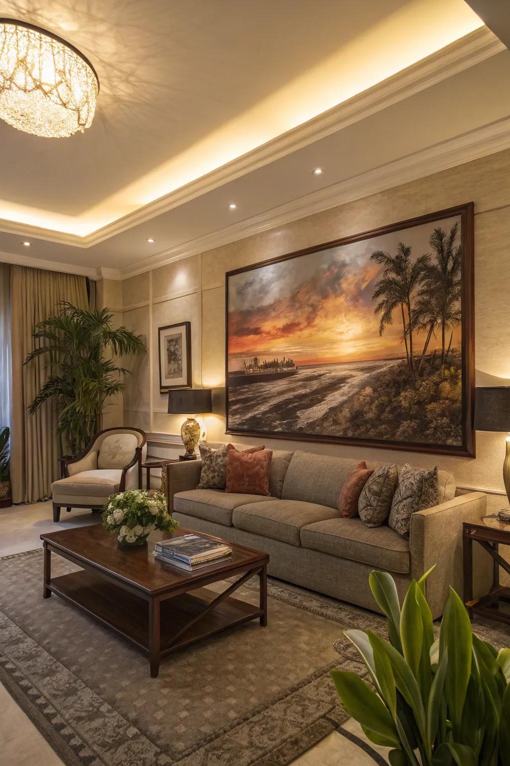 Large-format art makes a powerful statement in any living room.