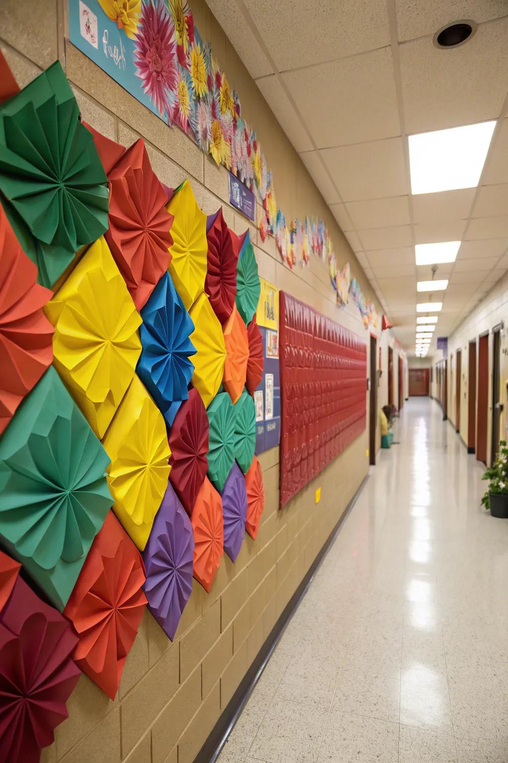 Three-dimensional decorative elements featured on a school wall