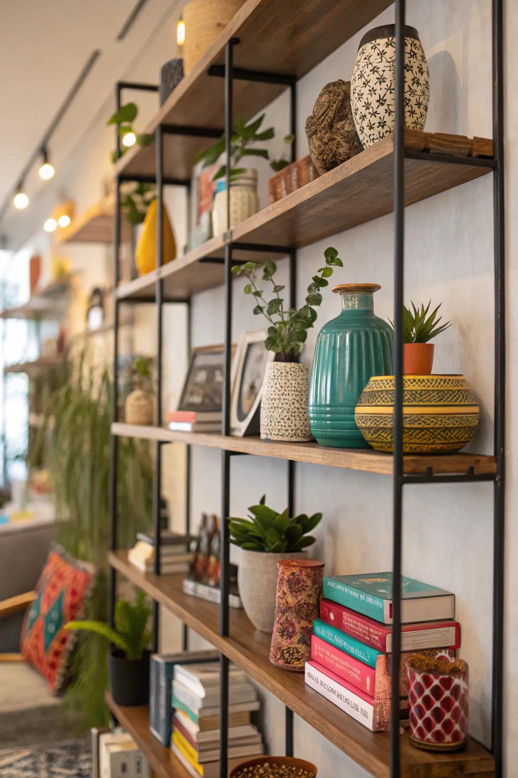 Imbue interest through asymmetrical shelf designs.