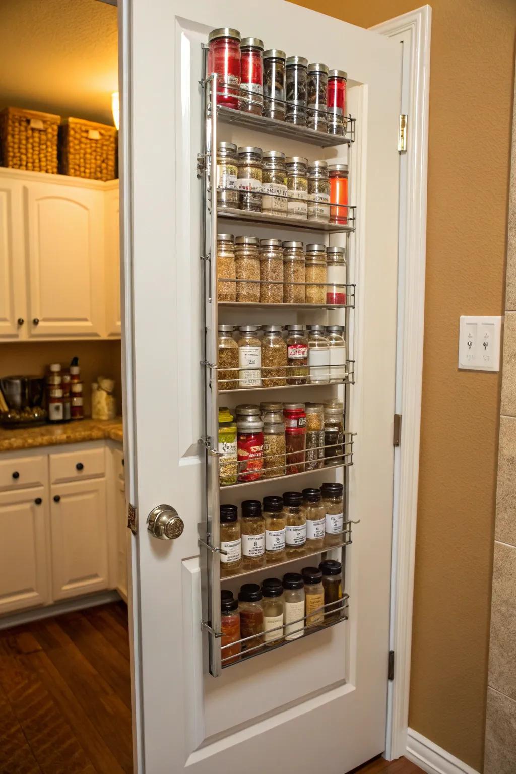Over-the-door organizers maximize concealed storage.