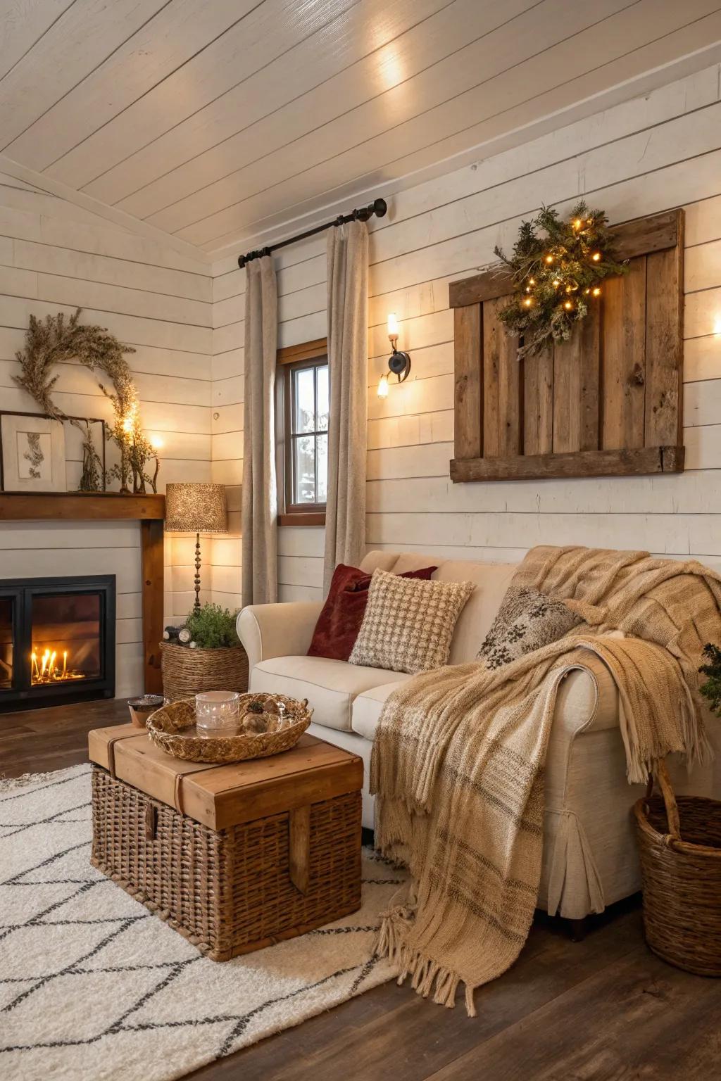 Create rustic charm with shiplap wallpaper for a comfortable environment.