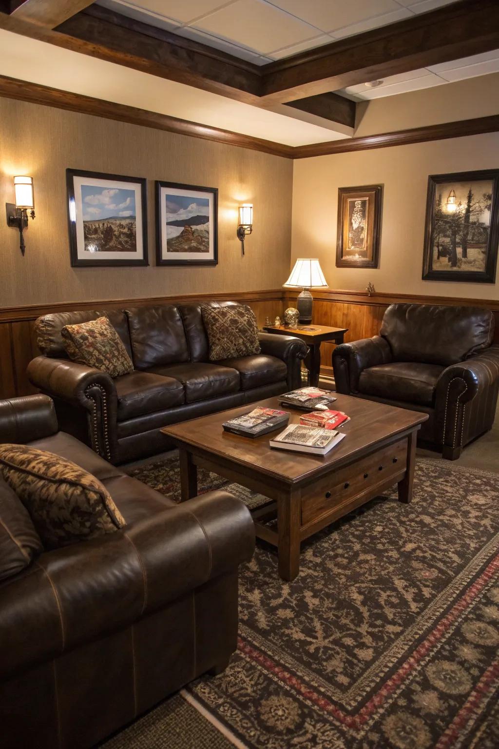 A snug seating configuration encourages conversation and relaxation.