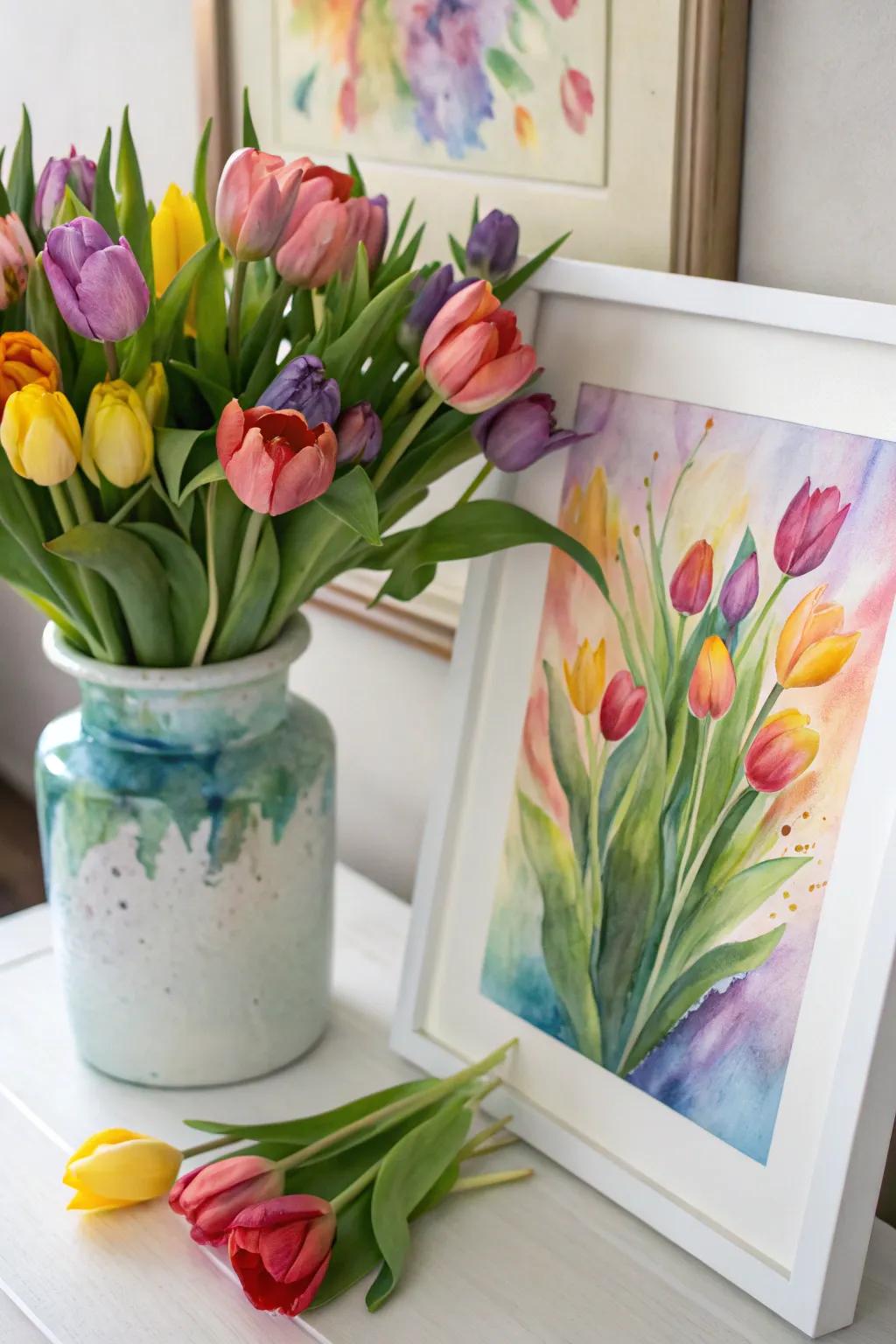Vibrant tulips that introduce springtime warmth and a welcome.