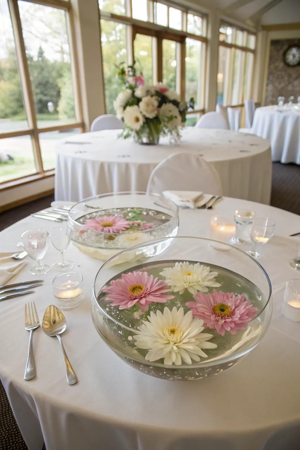 Floating blooms cultivate a tranquil, sophisticated centerpiece.