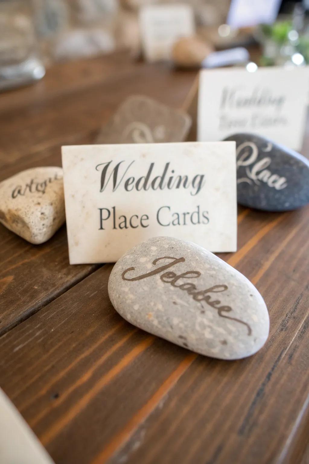 Distinctive stone seating cards contribute a personal accent.