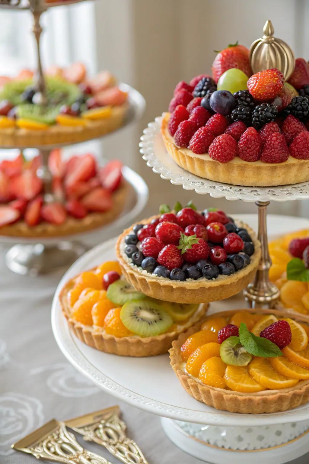 A refreshing variety of fresh fruit pastries for a light dessert option.