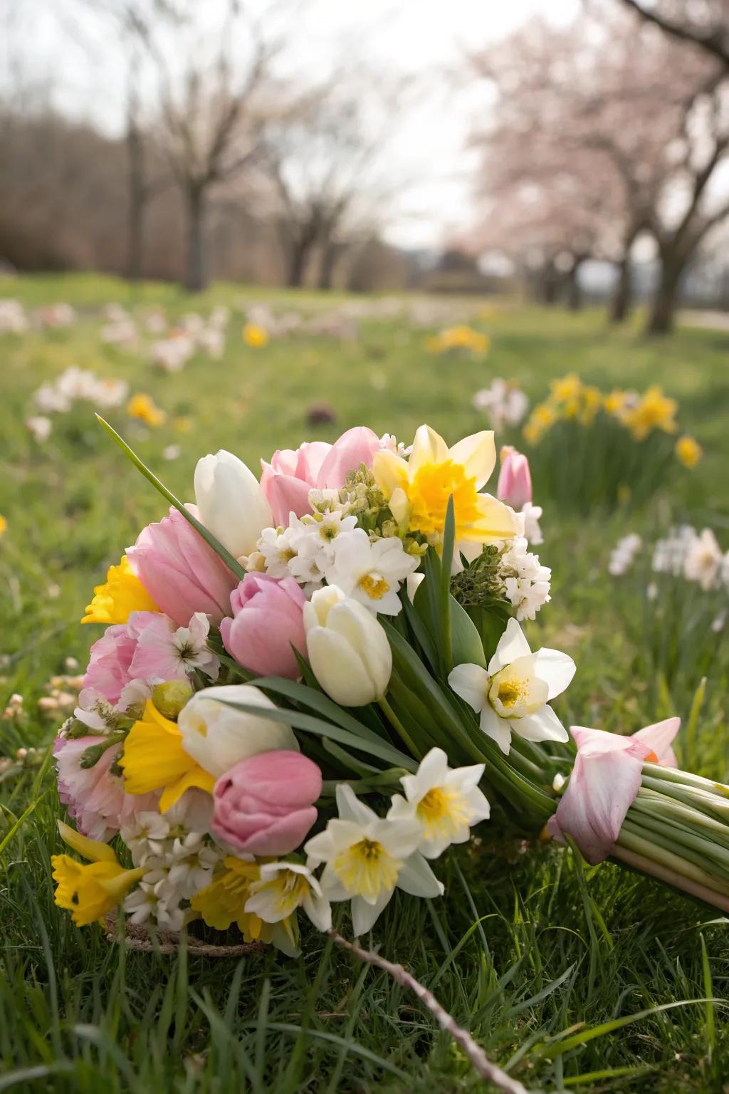 Seasonal blooms with tulips and daffodils