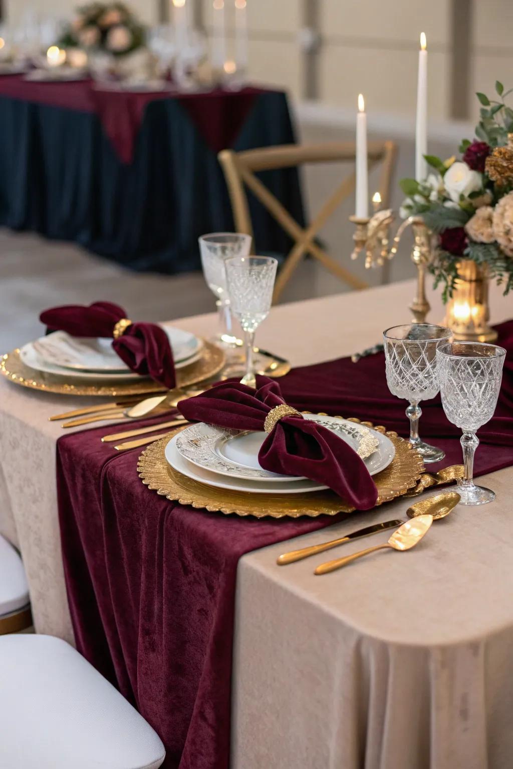 Elegant soft fabric details add rich texture and elegance to wedding decor.