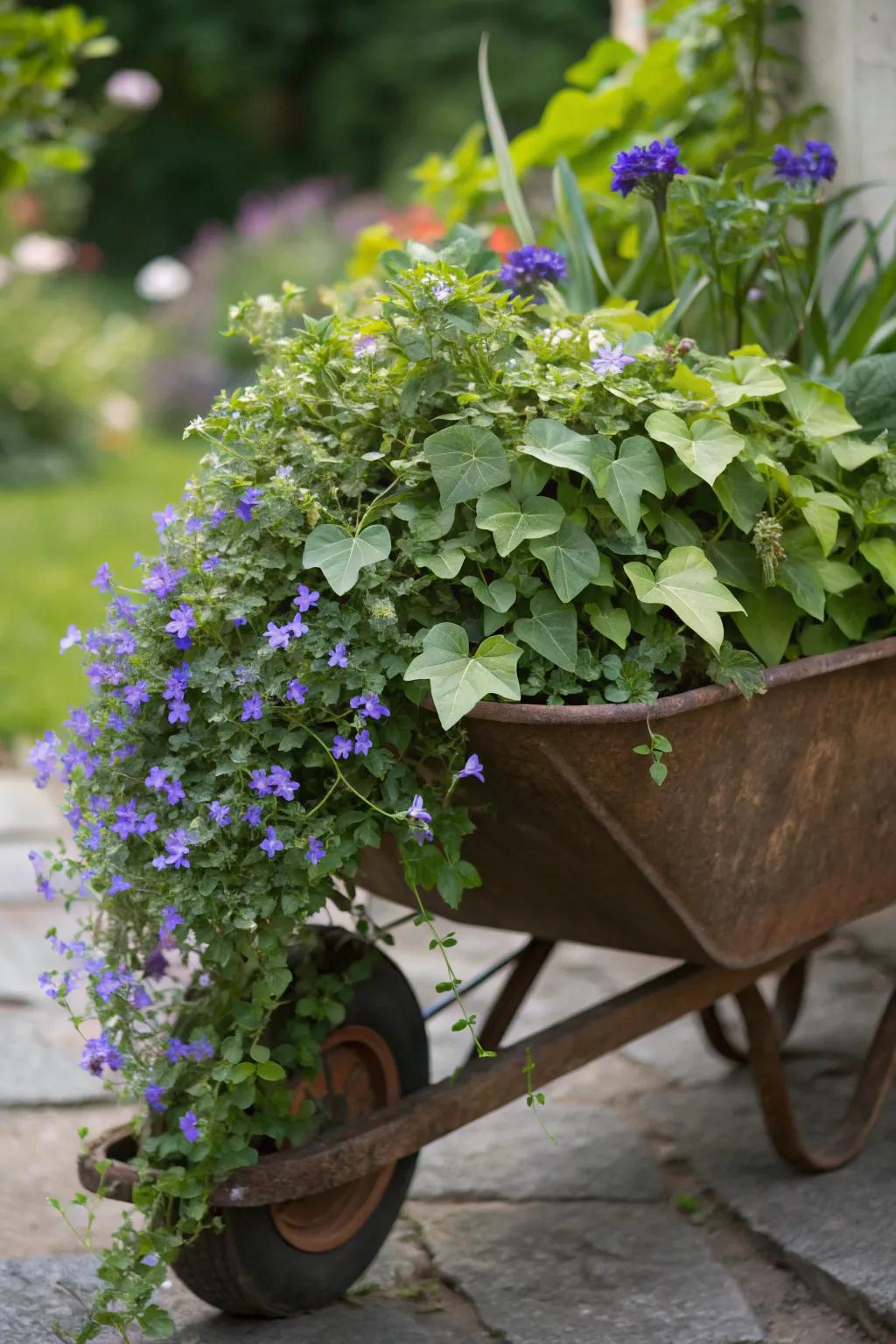 Let flowers stream dramatically from your wheelbarrow.